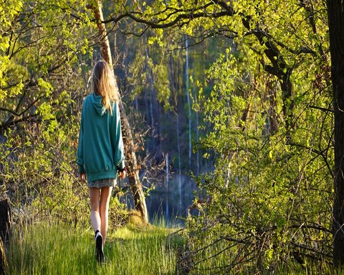 Woman enjoying a peaceful morning walk in nature